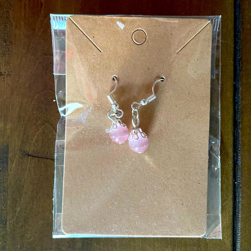 Pink Bead Silver Pierced Earrings NWOT